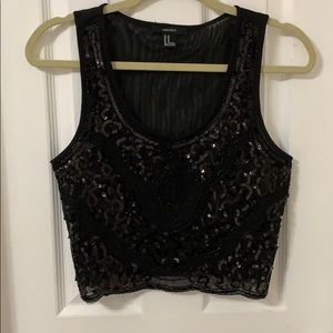 Forever 21 Sequin Crop-Top Mesh Back